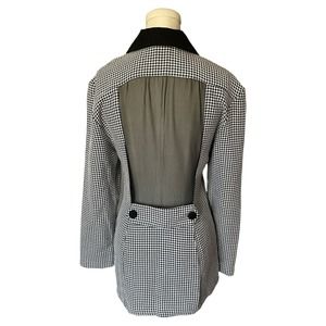 Vintage 80s 90s Black White Houndstooth Sheer Cut Out Back Blazer Chic Jacket